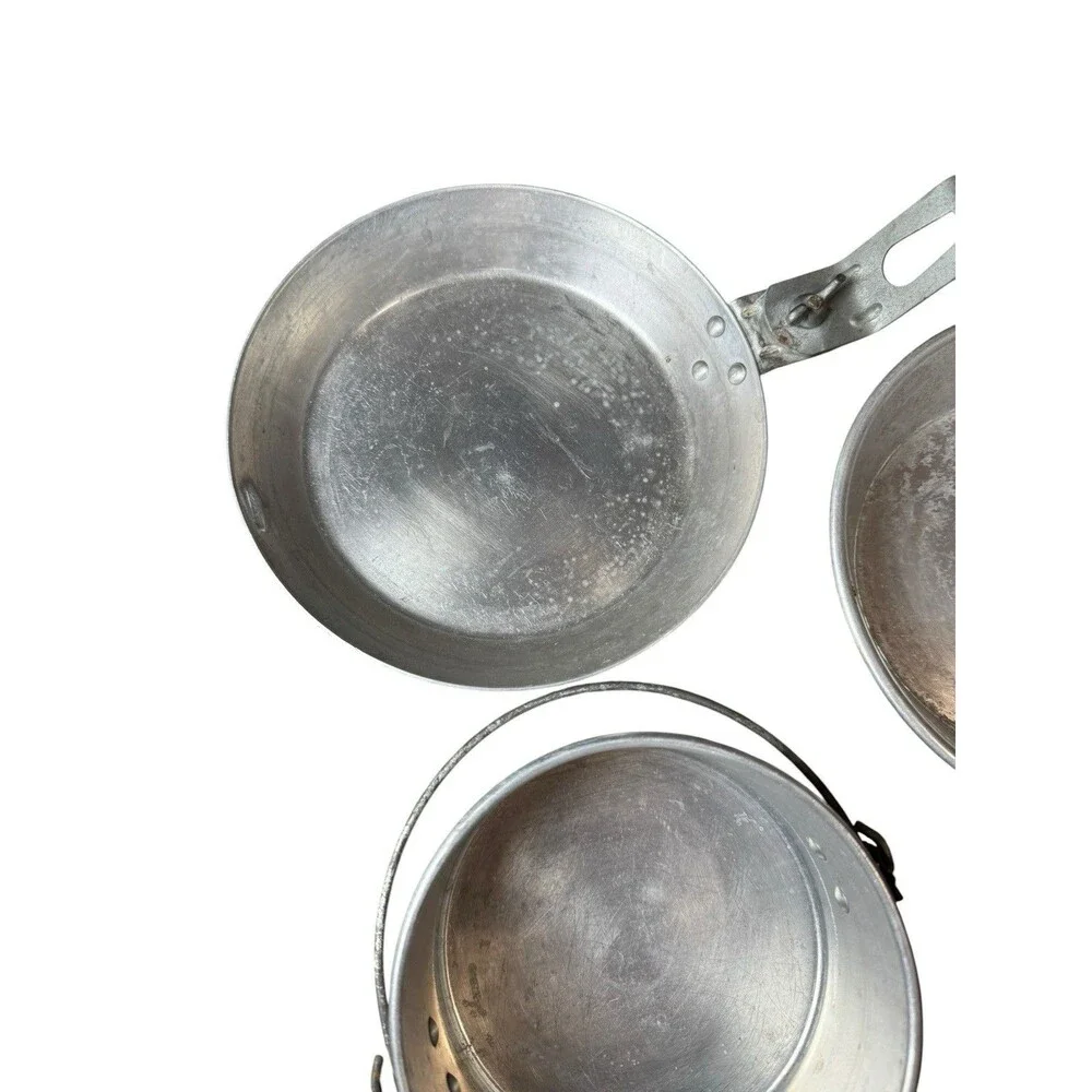 Vintage Camping Field Aluminum Mess Kit Lot Kiffe Kook It 4 Piece